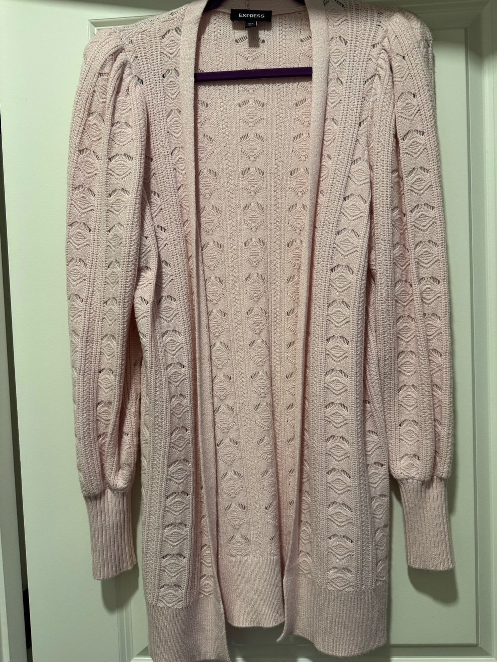 Express Light Blush Pink Open-Front Cable Knit Cardigan XS